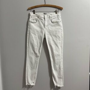 Agolde Sophie Cropped White Raw-hem Jeans
